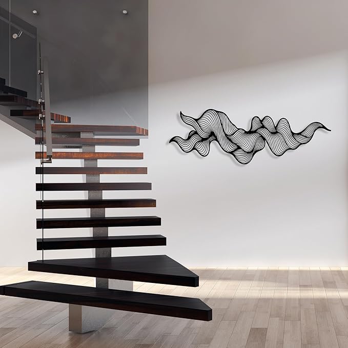 Abstract Metal Wall Art, Modern Wall Decor, Minimalist Line Sculpture, Geometric Wave Artwork, Large Mid Century Wall Hanging, Luxury Style Sculpture, Creative Home and Office Wall Sign, Gift for Home