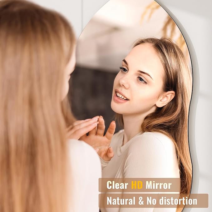 36'' x 20'' Irregular Wall Mirror, Asymmetrical Vanity Mirror for Bathroom, Living Room, Bedroom, Entryway, Modern Wavy Shape for Home Decor Hanging