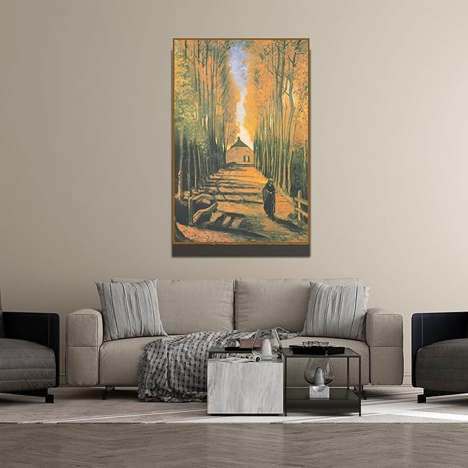 OKRA Vincent Van Gogh'S Avenue Of Poplars Canvas Wall Art - Famous Rural Landscape Pictures - Famous Painting Reproductions - Cool Home Decor for Study, Living Room, Kitchen - Unframed