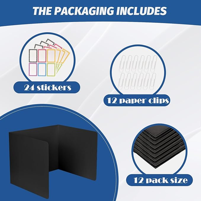12 Pack Desk Dividers for Students,3-Fold Privacy Screens,Testing Dividers for Classroom Waterproof,Plastic Easy Clean Privacy Shields for Student Includes Extra Labels