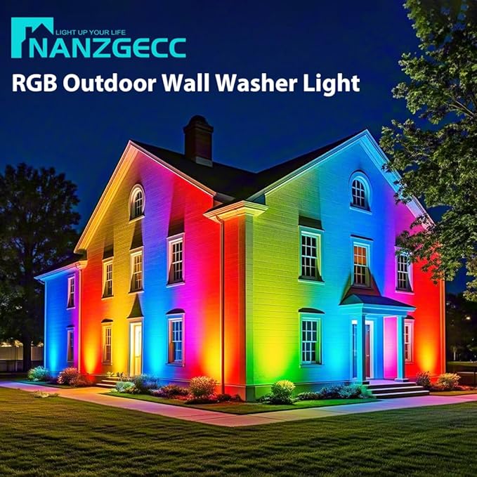 RGB Outdoor Wall Washer Light, 4FT 72W Dimmable LED Wall Washer Lights, 120V IP67 Waterproof Led Light Bar for Outdoor, with 2 Remote, Plug-in (1 Pack)