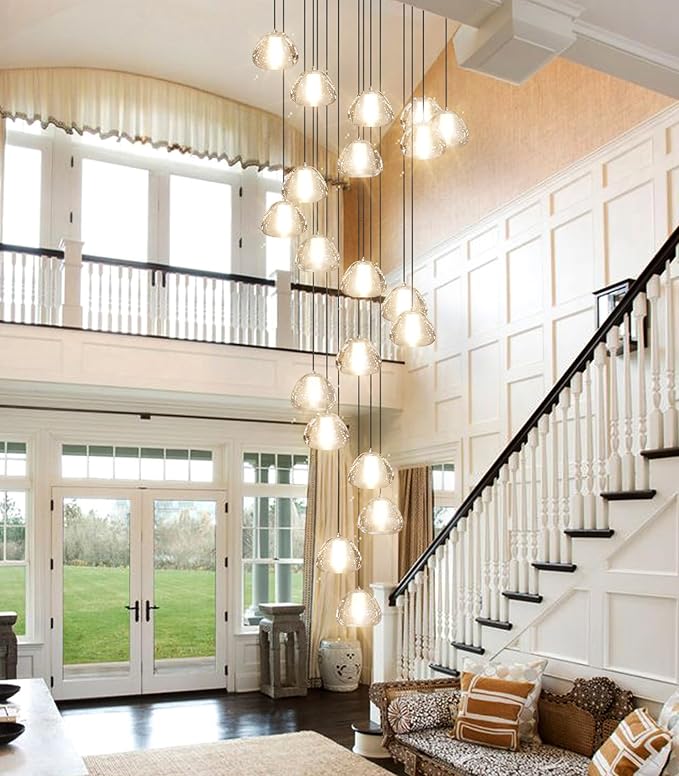 Modern Crystal Chandeliers LED Ceiling Lighting Foyer Large Ceiling Light for Staircase Living Room Hallway Entryway