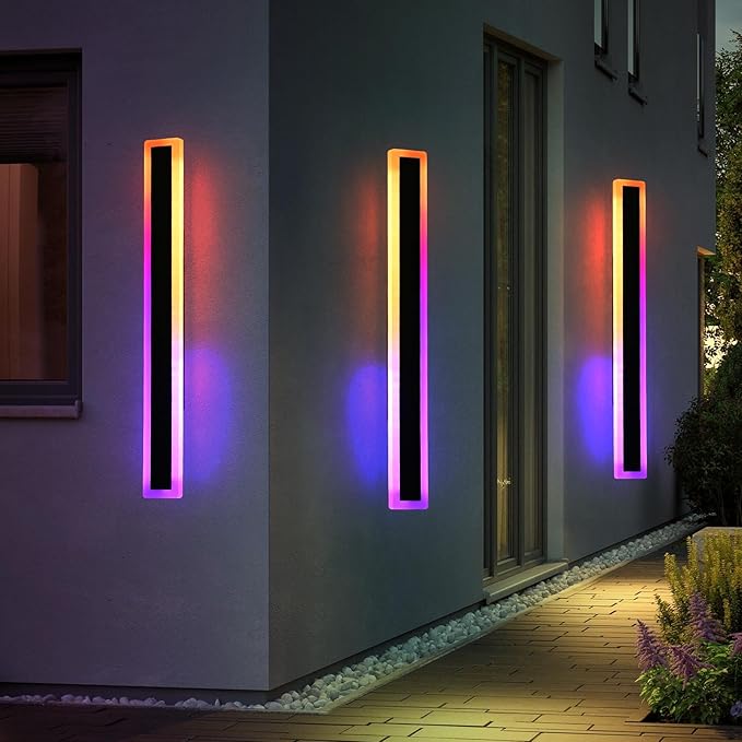 Mikeru Modern Outdoor Light Fixture, 23.6inch Modern RGB Outdoor Wall Light 10%-100% Dimmable with Memory Function Long Outdoor Porch Lights Featuring Multiple Modes and 12 Colors for Patio Entryway