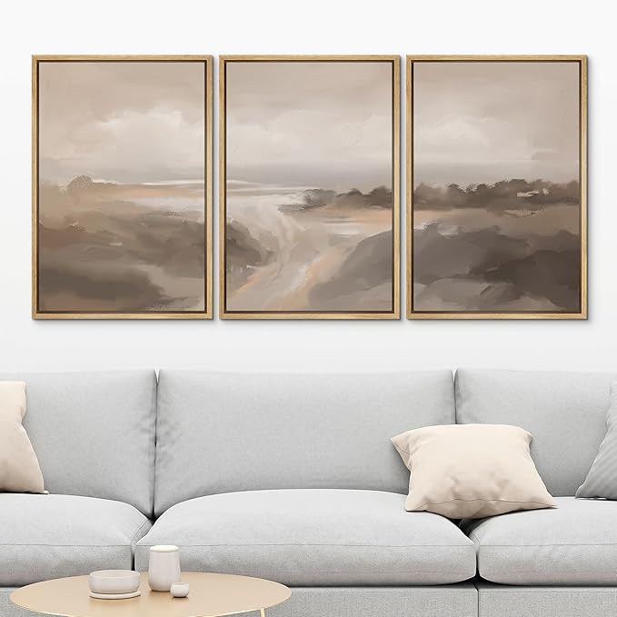 MUDECOR Framed Canvas Print Wall Art Serene Landscape Neutral Coastal Illustrations Realism Decorative for Living Room, Bedroom, Office - 16"x24"x3 Natural