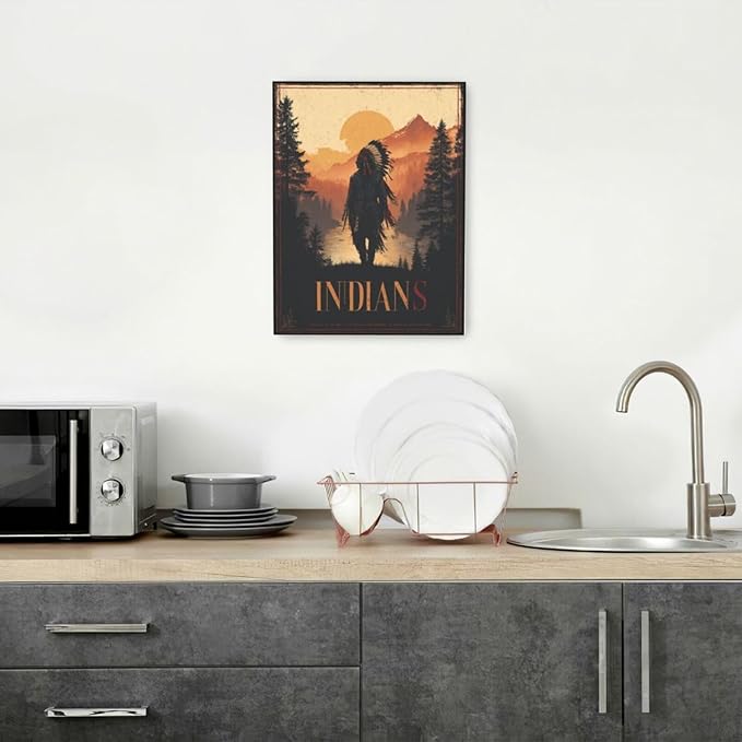 Native American Wall Art Indian Tribe Wall Decor Canvas Pictures Vintage Landscape Paintings Prints Traditional Artwork Framed Decorations For Bathroom Bedroom Living Room Office Gifts 12" x 16"