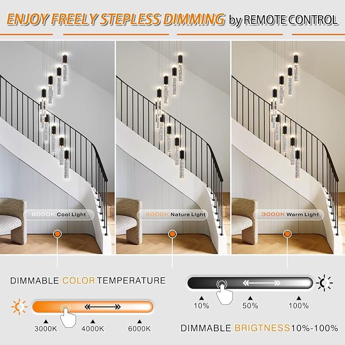 9-Lights Led Chandelier, Black and Gold Crystal Modern Led Chandelier for Dining Room, Luxury Dimmable Enterway Led Pendant Lights Fixture with Remote Control Flush Mount