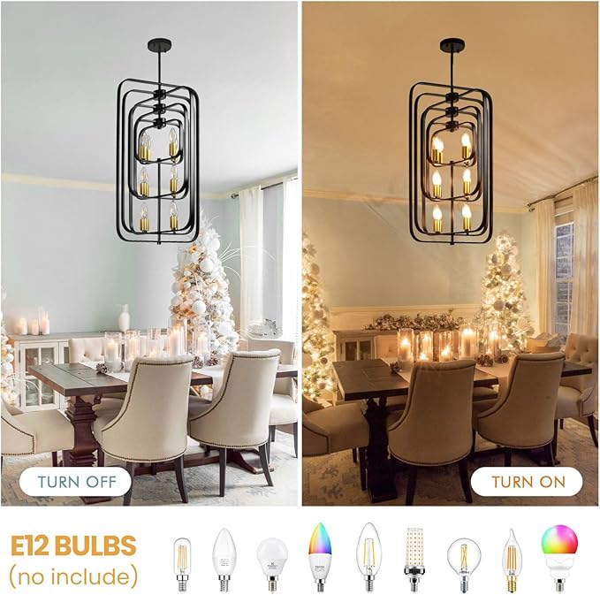 Black and Gold Chandelier, 12-Light Farmhouse Chandelier for Entryway, Modern Foyer Lighting Fixtures, Foyer Chandeliers for High Ceilings, Hanging Pendant Lights for Living Room, Staircase, Entry