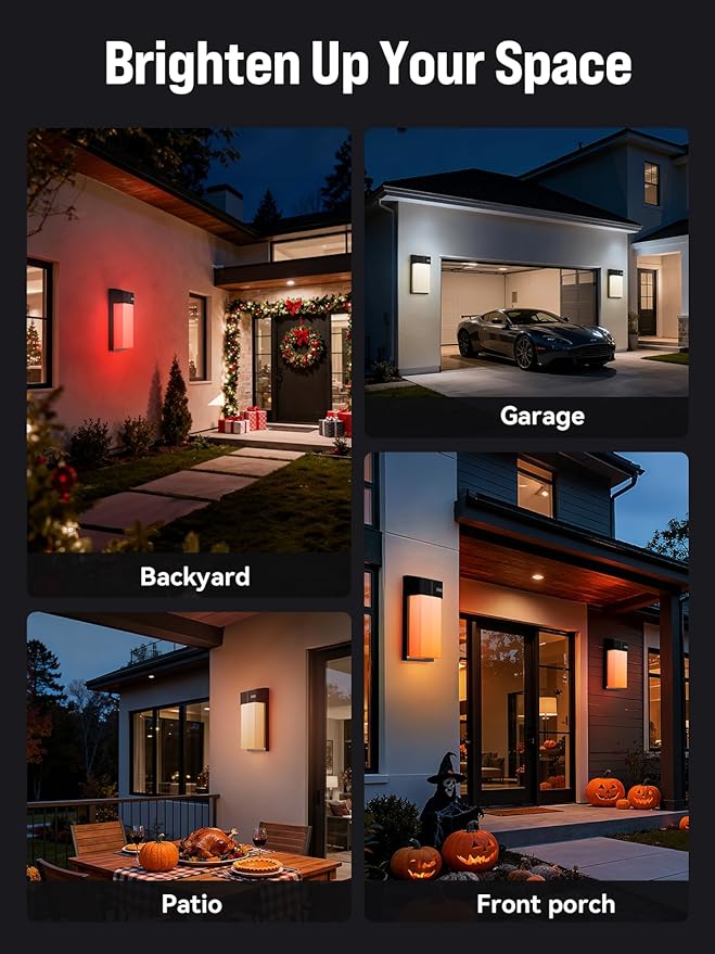 Outdoor Wall Lights, Smart LED RGBICWW Porch Lights Outdoor, Modern 1500LM Exterior Lighting Fixtures, IP65 Waterproof Color-Changing Wall Lamp for House, Patio, Garage, Yard, 1 Pack