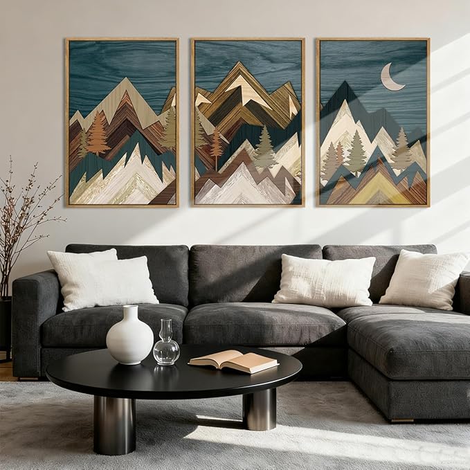 BINCUE Extra Large Mountain Wall Art Set of 3 Moon Froest Wall Decor Nature Landscape Art Print for Living Room Bedroom Office 24x36 Inches