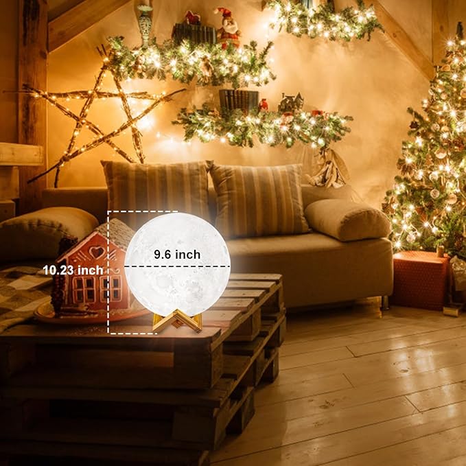 LOGROTATE Moon Lamp, Moon Light Lamps with Time Setting and Stand 3D Printing LED 16 Colors, Hung Up Decorative Night Lights for Baby Kids Friends Lover Birthday Gifts(Diameter 9.6 inch)