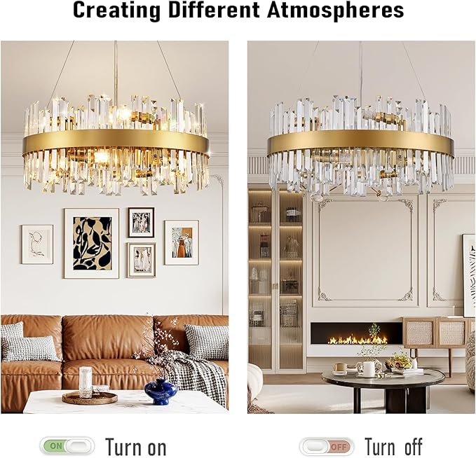 24'' Modern Gold Crystal Chandeliers, 12-Lights K9 Crystal Luxury Raindrop Chandelier Light Fixture,3 Colors Contemporary Pendant Ceiling Light for Dining Room Living Room Entryway Foyer