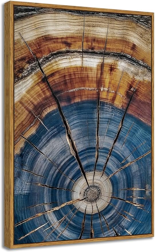 BingruiArt Large Framed Tree Ring Wall Art Wood Canvas Colorful Boho Wall Decor Rustic Artwork Abstract Painting Farmhouse Picture Nature Print for Living Room Bedroom Bathroom 24"x36" Natural Framed(02)
