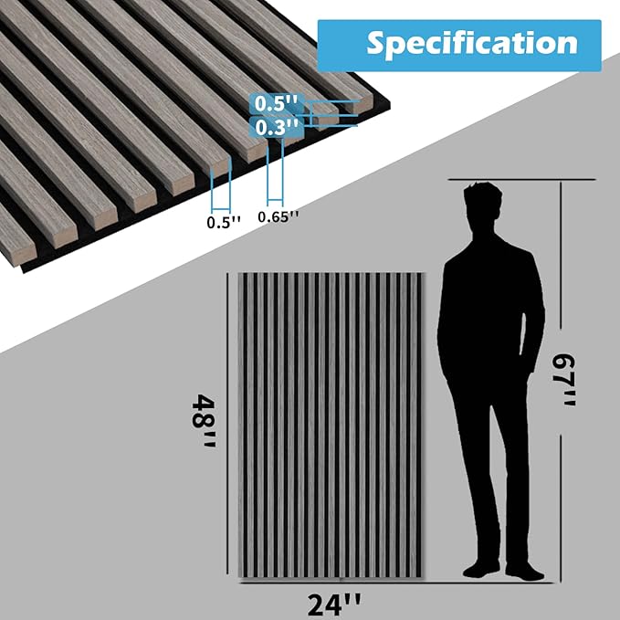 Art3d 2-Pack 48" x 24" Acoustic Wood Panels for Wall, Soundproof Wood Slat Panel for Wall and Ceiling, 3D Fluted Sound Absorbing Paneling for Interior Wall Decor, Living Room, Bedroom - Smoky Oak