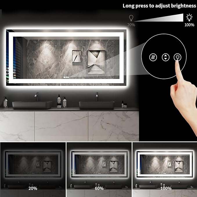 LOAAO 80"X40" LED Mirror for Bathroom, Lighted Bathroom Mirror with Lights, Anti-Fog, Dimmable, Memory Function, Easy to Install, Clear Reflection