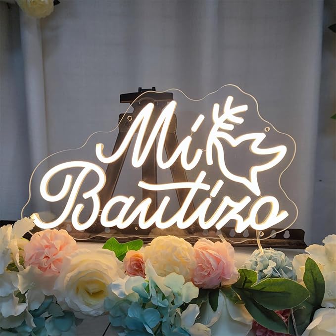 Mi Bautizo Neon Signs for Wall Decor, 20 * 10.8 inches Mi Bautizo Led Neon Light Sign perfect for Baby Birthday Decoration, Baby Shower Party, Room, Bedroom, Birthday Party, Christmas, INSNEnN