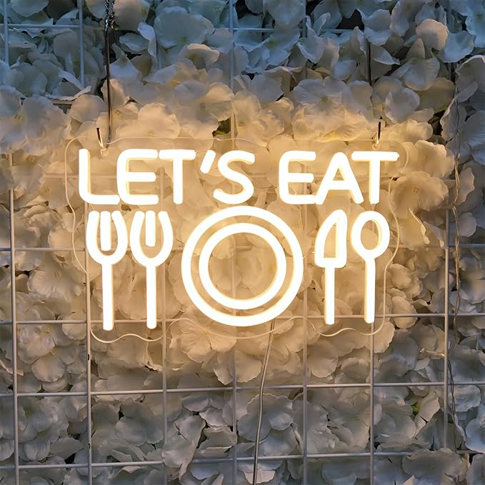 Let's Eat Neon Sign Lets Eat Neon Signs for Wall Decor, Food Led Light Sign for Lunch Club Hotel Canteen Cooking Restaurant Small Bate Party, 6.9" x 11.8"
