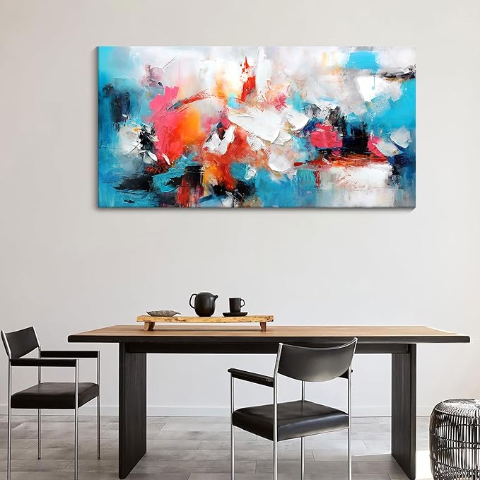 Abstract Wall Art Canvas Hand-Painted Art in Blue and Pink Office Wall Decor Wall Art for Living Room Paintings for Wall Decorations Modern Wall Decor for Bedrooms, and dining Room 24×48in