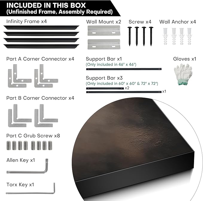 72"x72" XL Framed Wall Art - Dark Rustic Grunge Abstract Industrial (Frame Assembly Required)