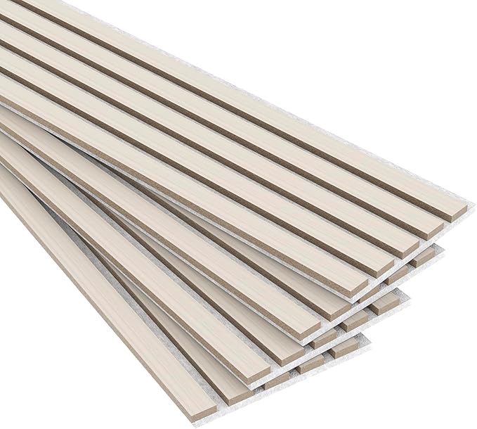 4 Panel Wood Slat Acoustic Panel 94" x8" for Sound Absorbing, Soundproof Wood Slat Panel Cover 21 Sq.Ft, 3D Fluted Sound Absorbing Paneling for Wall Decor, Living Room, Bedroom, White Oak
