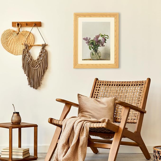 Brivoria Framed Canvas Wall Art Vintage Decor, Delicate Lilac Blossoms in Glass Vase Classical French Country Painting Prints for Bedroom Entryway Kitchen Hallway Decor, 13"x16"