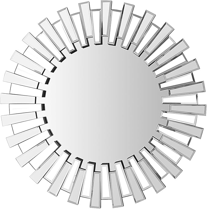 BST FURNH Large Round Mirror Wall Decor 32 Inches Big Decorative Wall Mirror with Irregular Framed and Beveled Edge Mirrors for Wall Silver Large Wall Mirror Frameless Mirrors