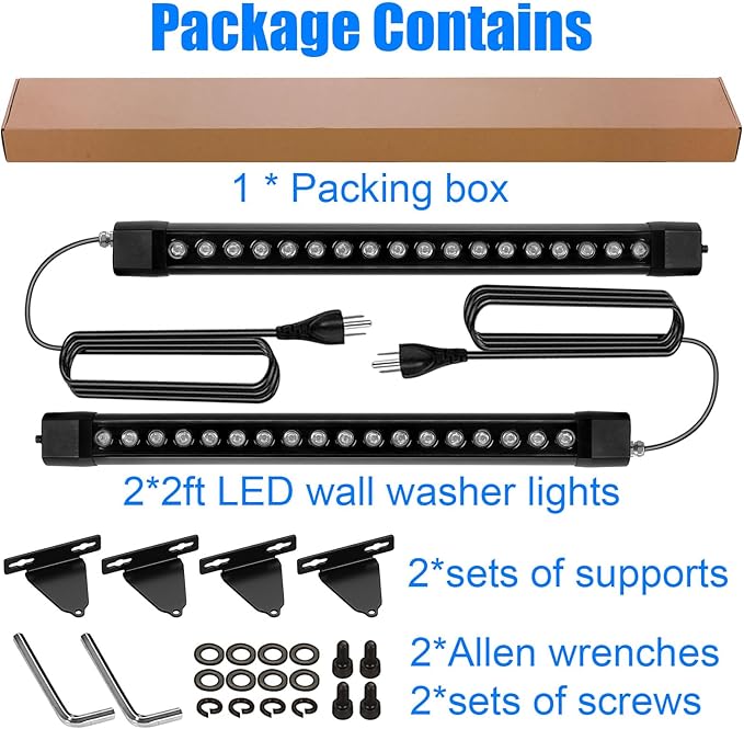 Outdoor Wall Washer Lights 2 Pack,36W 5000K Daylight White Wall Light,120V IP67 Waterproof 2ft Led Linear Wall Light Bar for Outdoor Indoor Building Sign, Hurches,Garden,Courtyards Lighting