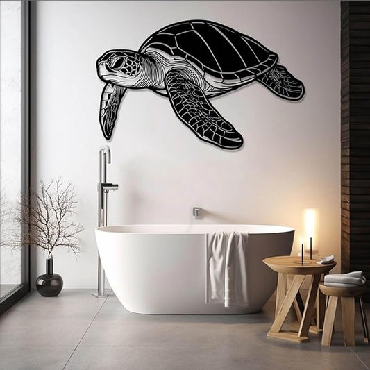 Veplsur Metal Turtle Wall Art, Metal Coastal Turtle Decor, Turtles Wall Decor, Large Turtles Art, Ocean Wall Hanging, Marine Biology Beach Hanging for Bathroom Bedroom (Black, 35"x23"|90x57cm)