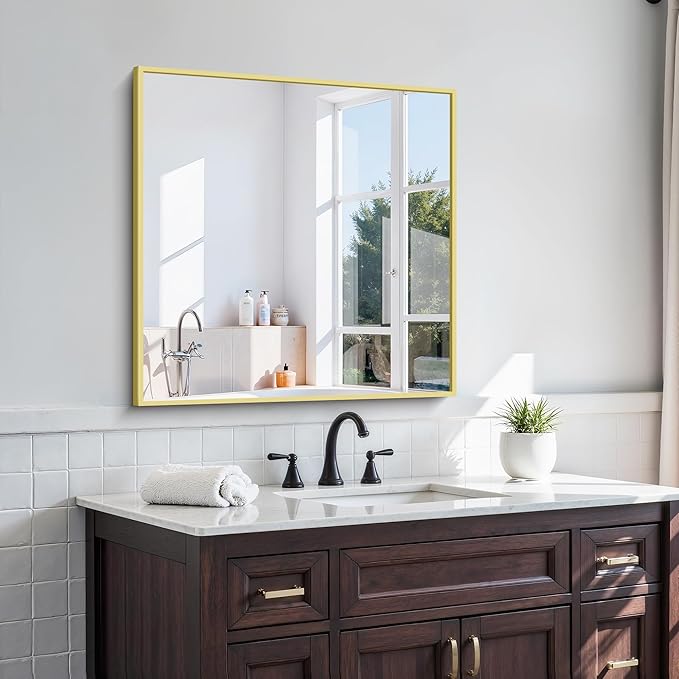 KOCUUY Gold Bathroom Mirror, 30x30 Inch Square Gold Mirror with Aluminum Metal Frame,Gold Vanity Wall Mirror Modern Home Decor for Bathroom, Living Room, Farmhouse and Entryway