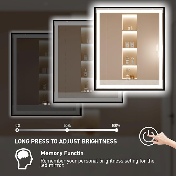 30X36 Inch Black Frame Led Mirror,Backlit and Front Bathroom Mirror with Lights,Wall Mounted Double LED Lighted Anti-Fog Mirror,Stepless 3 Colors Temperature & Dimmable (Horizontal/Vertical)