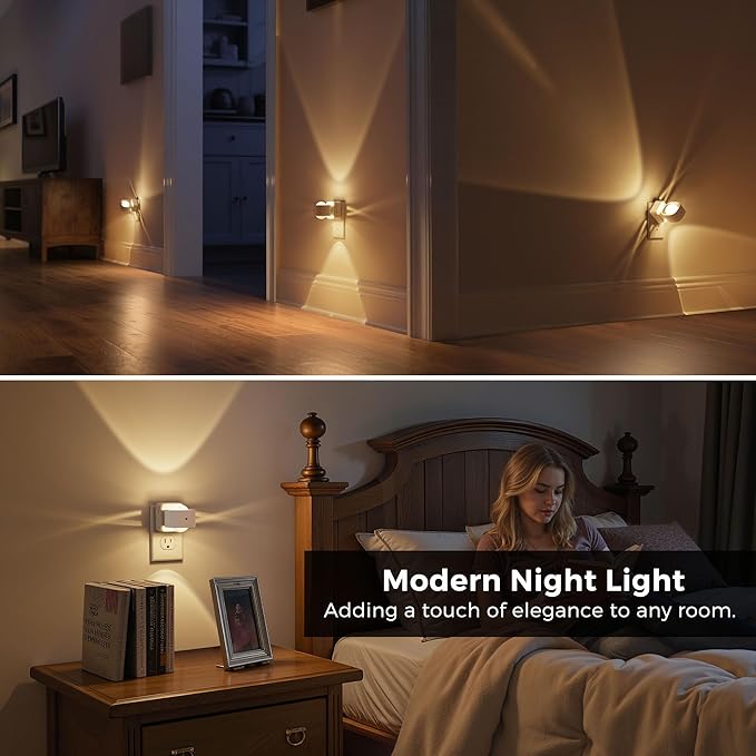 L LOHAS LED Night Lights Plug into Wall, Night Light Projector, Dusk to Dawn Sensor, Rotating White Nightlight for Kids, Soft White Ambient Lighting for Bathroom, Gaming Room, Gifts,2 Pack