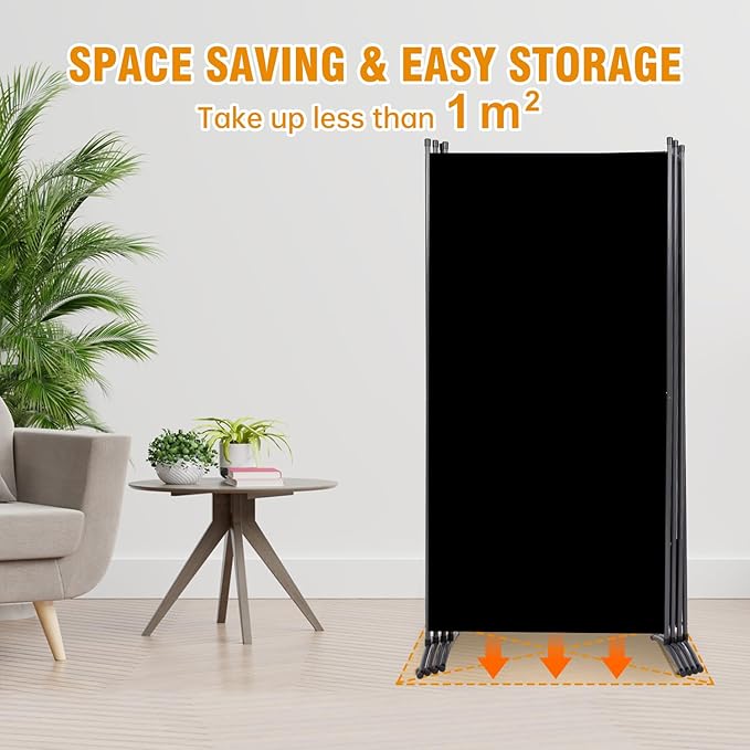 4 Panel Folding Privacy Screens, 6 FT Tall Wall Divider with Metal Frame, Freestanding Room Divider for Office Bedroom Study (4 Panel, Black)