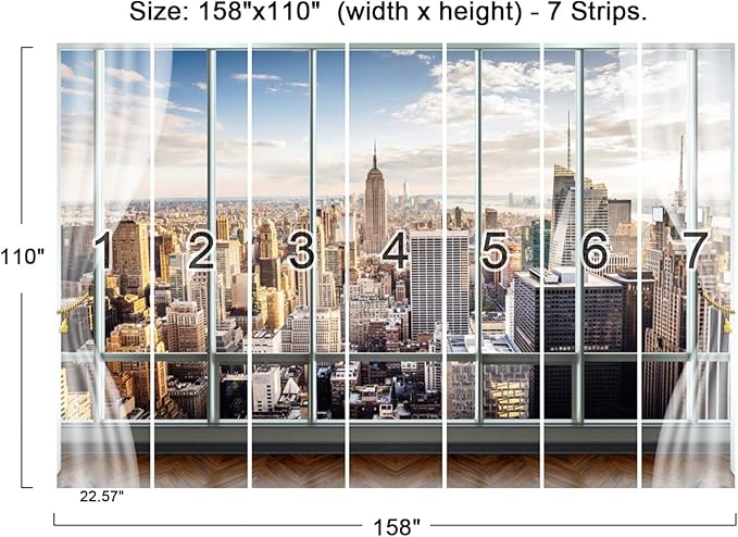 Cliouar-3d Window Building Bedroom Living Room Mural Wallpaper 158" x 110"(Not Self-Adhesive)