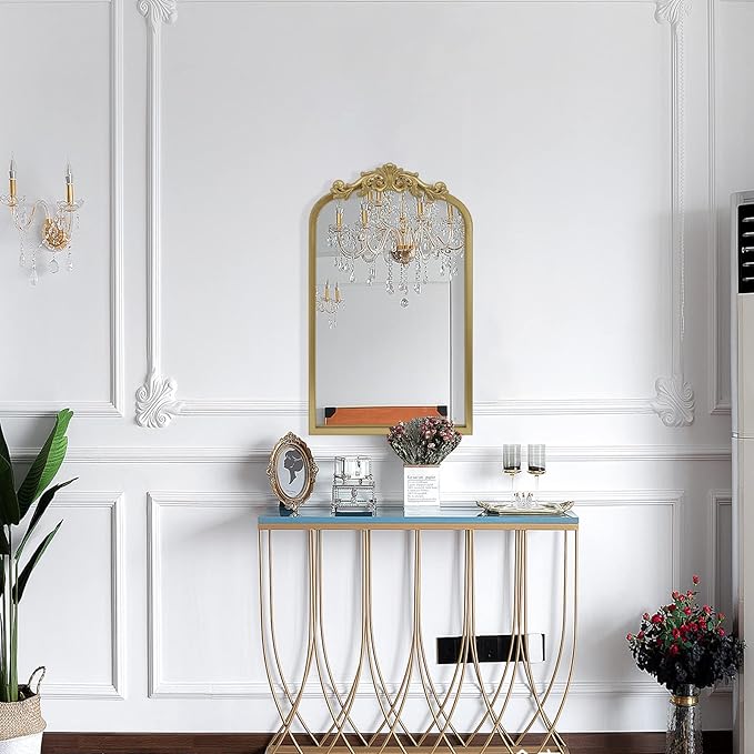 AIXI HOME Gold Arched Mirror 15"x23", Traditional Arendahl Vintage Antique Mirror with Ornate Metal Frame, Baroque Wall Mounted Mirrors for Entryway/Bathroom/Living Room/Hallway/Bedroom