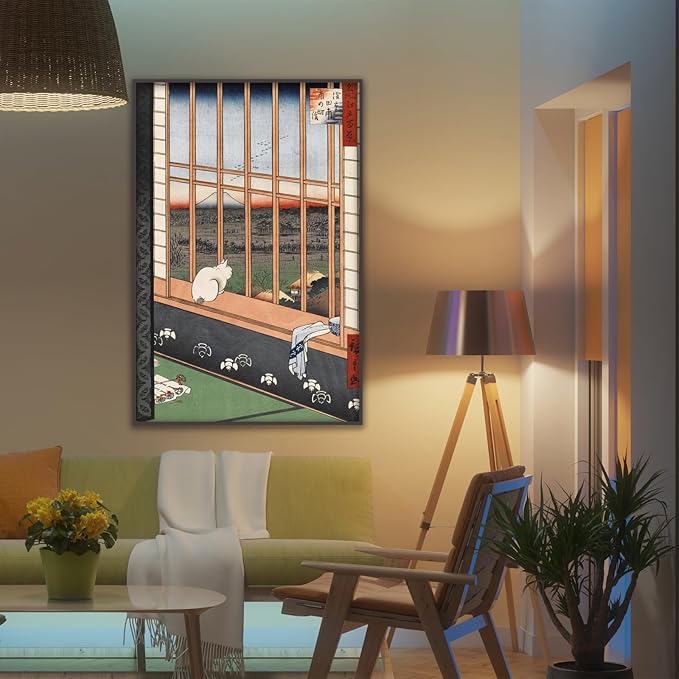 OKRA Utagawa Hiroshige Canvas Art Print - Asakusa Rice Fields and Torinomachi Festival Poster - Japanese Painting Cat Pictures - Animal Wall Decor for Office Bedroom Unframed(12×16in/30×40cm)