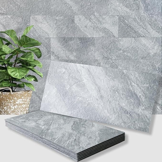 AULIGET 20-Piece Peel and Stick Backsplash Wall Tiles, 6" x 12" PVC Grey Marble Faux Stick on Tiles for Backsplash Kitchen, Bathroom, Laundry Room, Camper, Fireplace