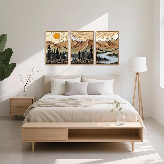 CHDITB Mountain Frame Canvas Wall Art, Nature themed office Wall Decor, country Scenic Art Spiritual Wall Painting, Vintage national park Mountains forest Art Prints for Living Room, Bedroom 16"x24"x3