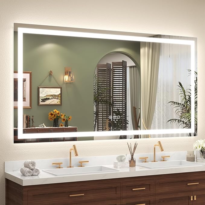 68x 36 Inch Lighted Bathroom Mirror for Wall, LED Illuminated Vanity Mirror with Lights, Dimmable, Anti-Fog, ETL Listed (Backlit and Front Lighted)