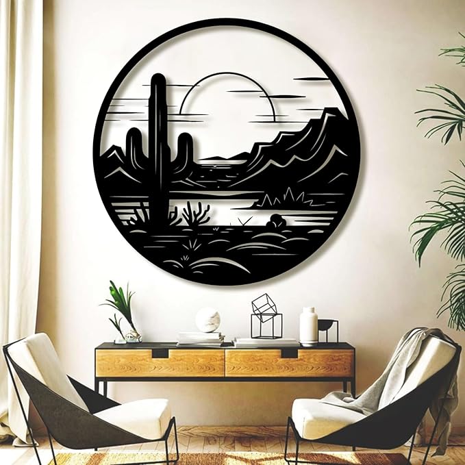 Metal Cactus Wall Decor,Southwestern Wall Art Metal,Metal Desert Wall Art,Metal Cactus Outdoor Decor,Natural Themed Home Decor,Metal Cactus Yard Art (Style 3, 35 L" x 35 W" / 90 x 90 cm)