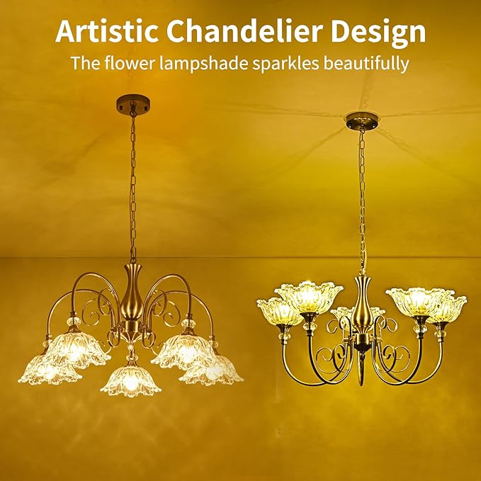 5-Light Chandeliers in Brushed Nickel Finish with Crystal Glass Shades, Brushed Nickel Chandelier Light for Dining Room,Hallway,Kitchen