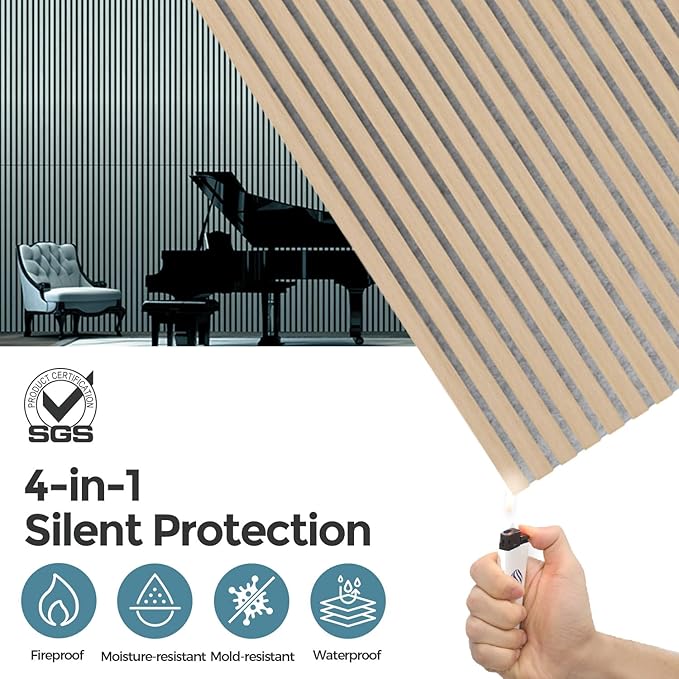 AKUMAX 2 Pack Large Acoustic Panels- 96x24Inches 3D Wall Panels Wood Wall,Decorative Peel Soundproof Wall Panels (Classic Oak)