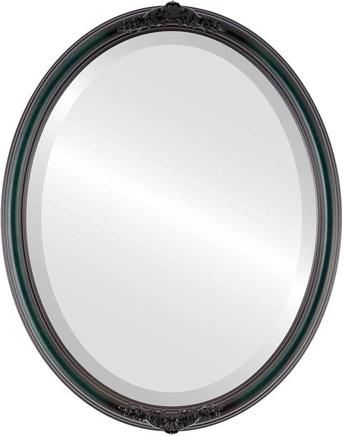 OVALCREST Oval Beveled Wall Mirror for Home Decor - Contessa Style - Hunter Green - 26" x 22"
