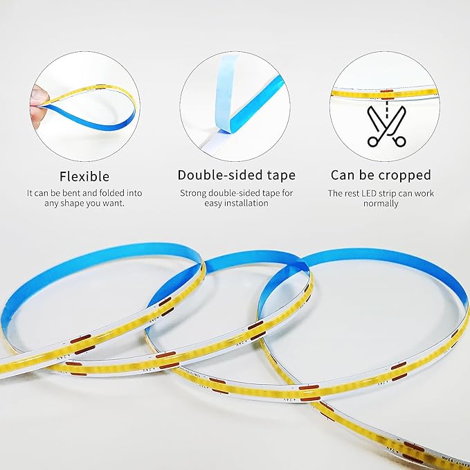 50 FT COB LED Strip Lights Warm White Dimmable DC 24V 3000K Flexible LED Tape Light for Bedroom, with Remote and app Control LED Tape Lights,for DIY Home Decoration