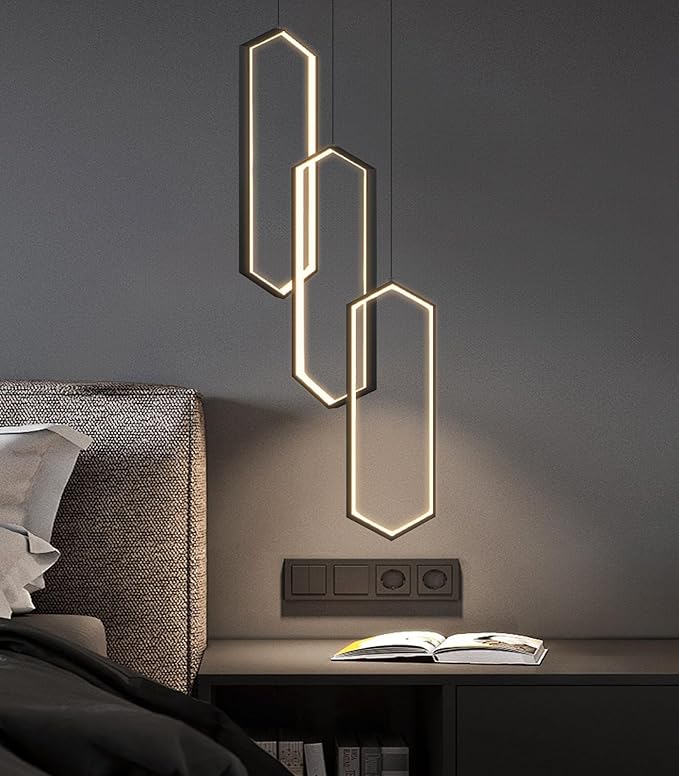 3 Rings Modern Chandelier LED Dimmable Pendant Lighting Adjust Ceiling Light for Dining Room Foyer Lobby Living Room Staircaes Black