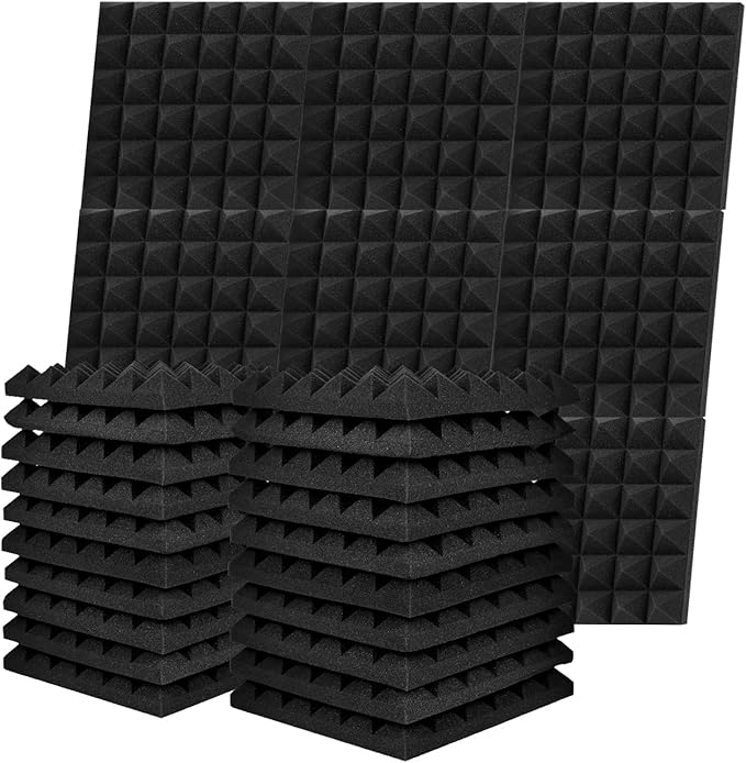 Musfunny Sound Proof Foam Panels, 12 Pcs 2" x 12" x 12" Acoustic Foam Panels Sound Absorbing Wall Panels for Studio Recording Office Home Studio (Black)