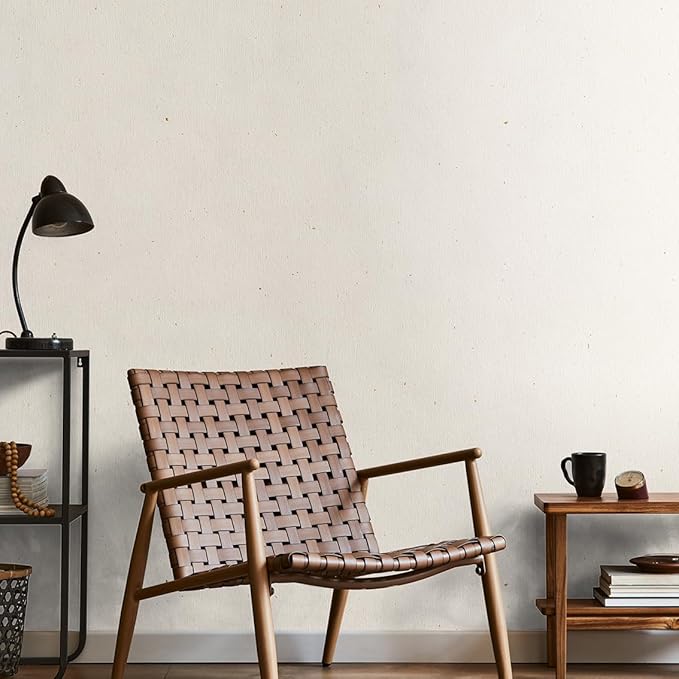 Matte White Grasscloth Textured Wallpaper Natural&Neutral&Handmade Style Thick Peel and Stick Removable for Bedroom,Office,Cabinet(16.5”x236.2”) (Leaves&Petals) M15