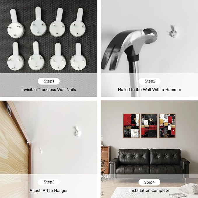 LHIUEM Abstract Black Framed Canvas Wall Art,Modern Red Wall Decor,Boho Metal Painting,Minimalist Textured Gold Artwork for Living Room,Bedroom,Dining Room -16"x24"x3