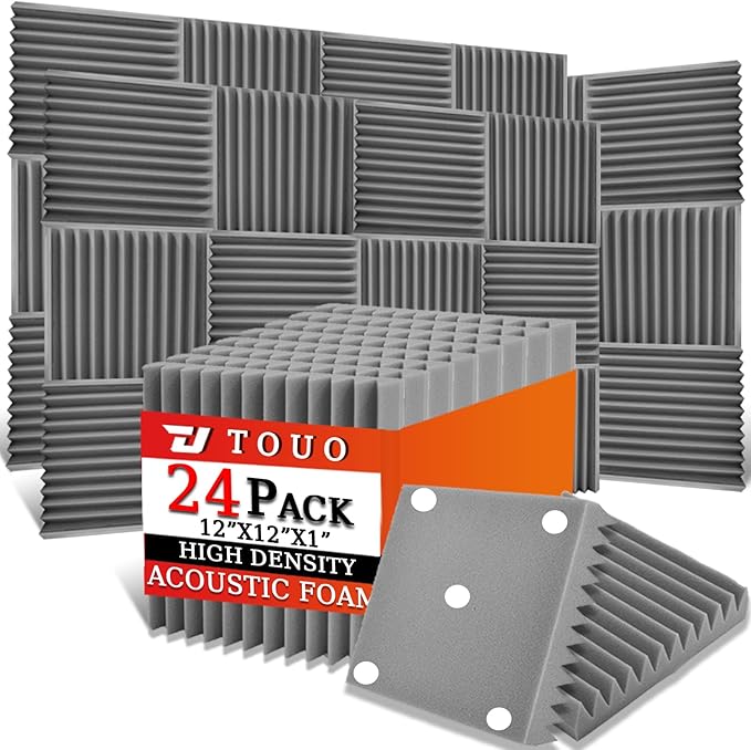 24 Pack Acoustic Panels – Sound Proof Foam Panels for Wall 12"x12"x1", Flame Retardant Wedge Acoustic Foam, High-Density Sound Absorbing Panels for Home Studio(Gray, 1" Thick 24 Pack)