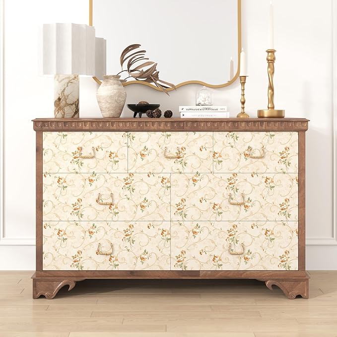 17.5"x315" French Country Wallpaper Beige Vintage Floral Peel and Stick Wallpaper for Accent Walls Yellow Wild Flowers Rustic Boho Contact Paper Floral Removable Contact Paper Wall Decorative