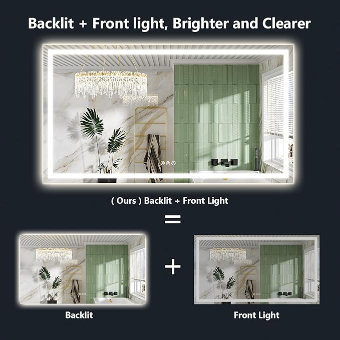 84x40 Inch LED Bathroom Mirror with Lights Front and Backlit Lighted Vanity Mirror for Bathroom Wall with 3 Colors Dimmable Anti-Fog Memory Shatter-Proof IP54 Waterproof Horizontal/Vertical