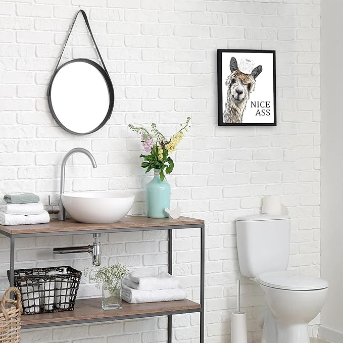 KBKBART Funny Bathroom Frame Wall Art, Cute Sheep Toilet Canvas Print Sign, Farmhouse Vintage Decor, Home Decor Picture, 8x10in Ready To Hang